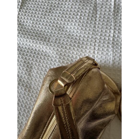 Sandro Gold Leather Puffy Crossbody Clutch Travel Cosmetic - Picture 7 of 16